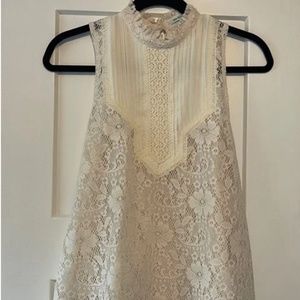 High neck crochet and lace cream tank top